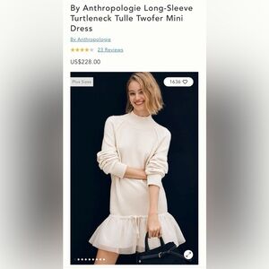NWT Size 2X -Anthro Long-Sleeve Turtleneck Tulle Twofer Mini Dress (NWT US$ 228)